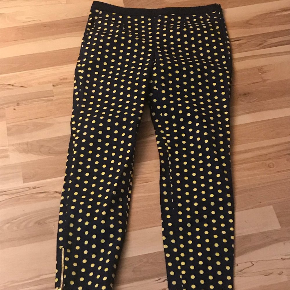 Women's Black Ankle Pants with Yellow Polka Dots
